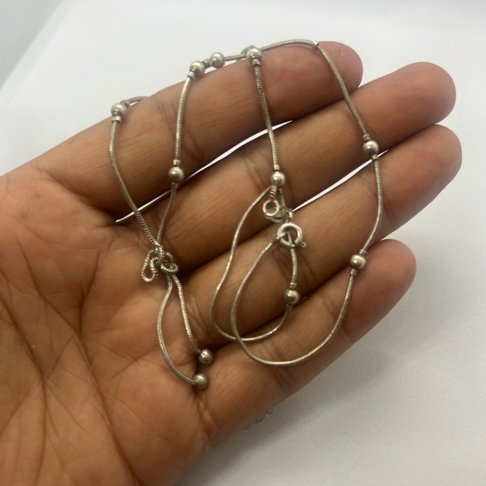 Elegant Solid Silver Unique  Beaded Necklace Chain - Picture 3 of 5